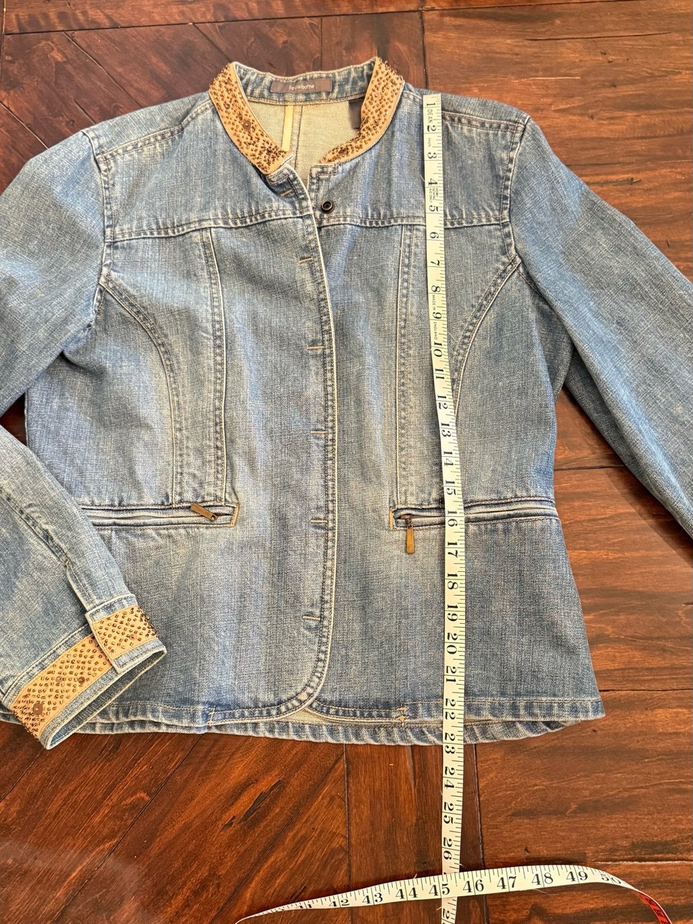 Liz Claiborne Light Blue Denim Jacket with Leopard Trim